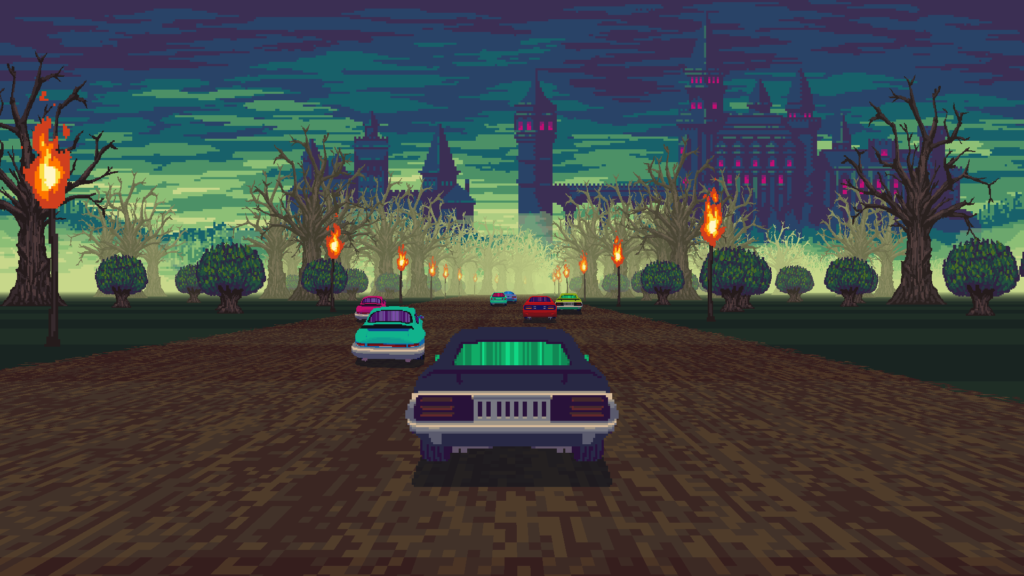 Player correndo com um veículo preto na pista da nova atualização Blue Hour.