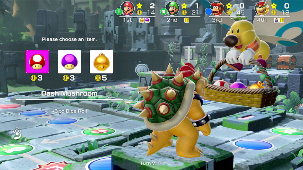 Bowser comprando powerups em Super Mario Party