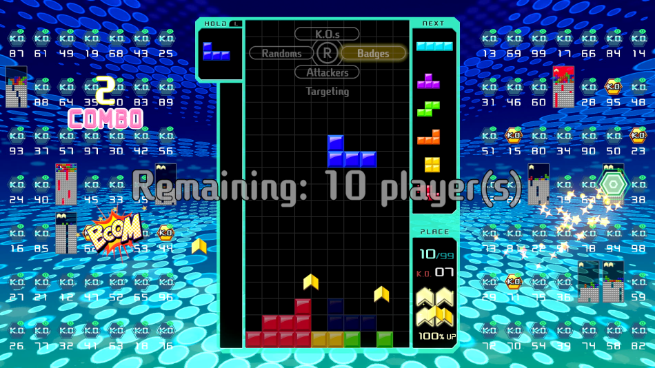 Partida de Tetris 99, Apenas 10 jogadores restantes.