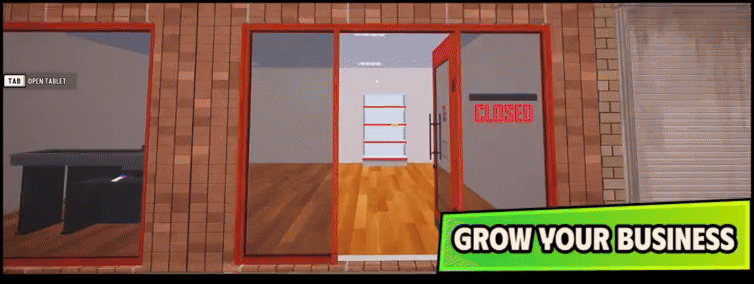 Visão da sua loja no jogo Supercar Collection Simulator.